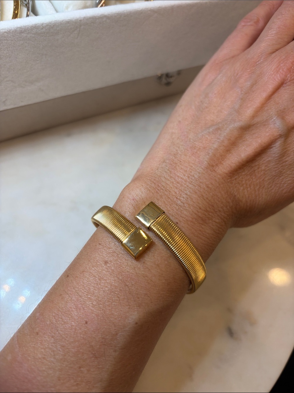 Three-Piece Gold Coil Cuff Bracelet Set for Women Stainless Steel.